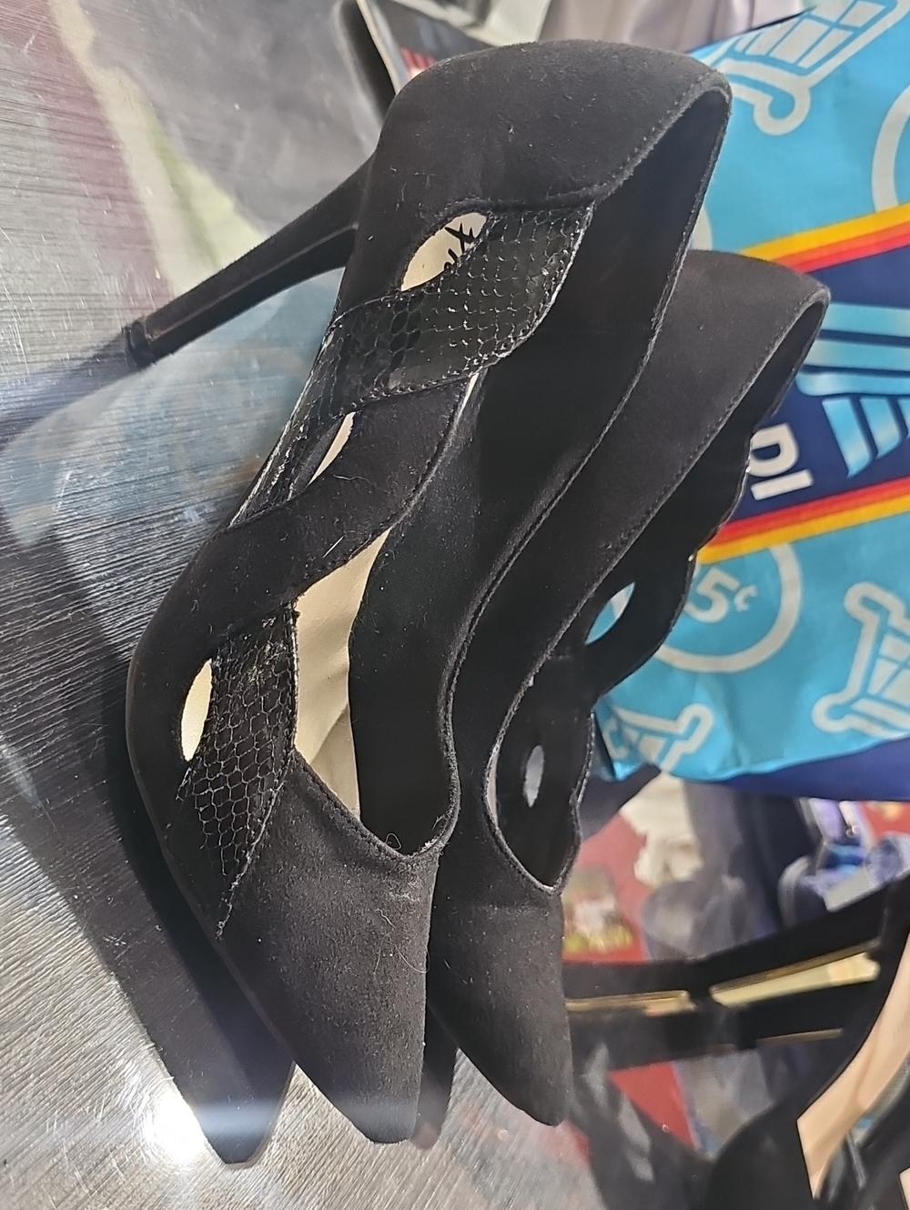 FIONI Clothing Black Suede Cutout Stiletto Pumps